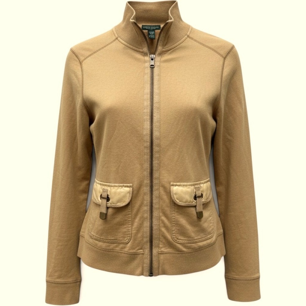Lauren Ralph Lauren Jeans Co Tan Khaki Full Zip Mock Neck Utility Jacket Small